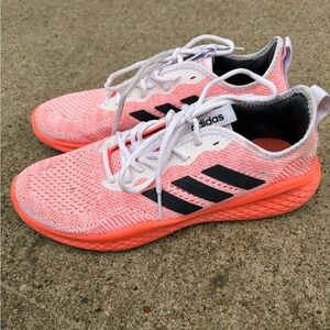 Adidas Fluidflow 2.0 running shoes in a glow pink/orange and white
